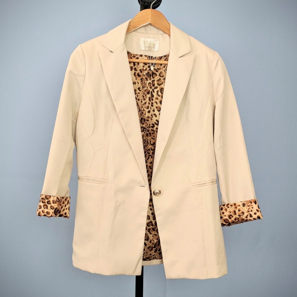 NWOT Beige Blazer with Leopard Print Lining